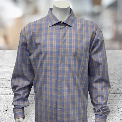 Stacy Adams Blue Multi Color Rainbow French Cuffs Dress Shirt Size 18 1/2 38-39 - Image 1 of 4