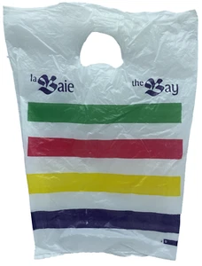 The Bay HBC Iconic Stripes Plastic Retail Store Shopping Bag Hudson’s Bay Rare - Picture 1 of 11