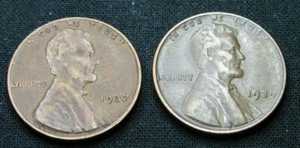 1937 & 1939 P Lincoln Penny's - Bild 1 von 6