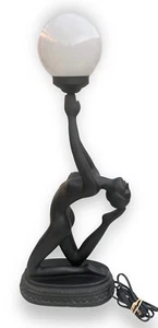 Vintage Art Deco Nude Lady Woman Holding Globe Erotica Figural Accent Lamp 29.5" - Picture 1 of 8