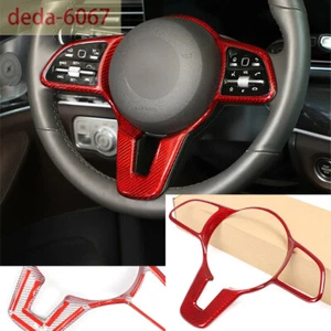 Red Carbon Fiber Steering Wheel Cover For Benz A B C E Class GLC GLE GLS CLA 20+ - Picture 1 of 12