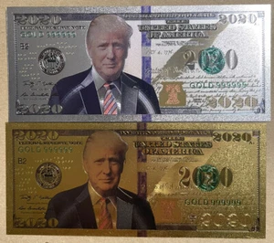 Donald Trump 2020 Set - 2 Hundert Dollar Schein Silber Gold MAGA Neuheit Geld - Bild 1 von 2