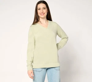 Belle by Kim Gravel ScubaLuxe Sunset Hues V Neck Pullover Sweatshirt Desert Sage - Picture 1 of 1