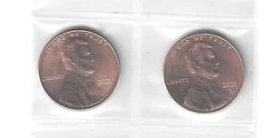 2021 P&D LINCOLN SHIELD CENT (1 "P" & 1 "D") UNCIRCULATED COINS FROM BANK ROLLS - Picture 1 of 2