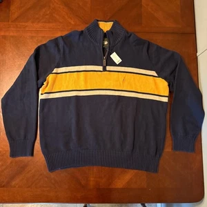 Suéter Eddie Bauer XL Alto Para Hombre Azul Marino Amarillo Rayas 1/4 Cremallera 100% Algodón - Imagen 1 de 11
