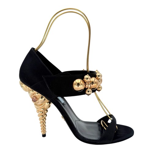 PRADA Mary Jane décolleté a sfera oro EU 38 US 8 nero raso impreziosito tacchi alti