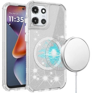 For Moto G 2025 Case Magnetic Circle Full Glitter Shockproof + Tempered Glass - Picture 1 of 9