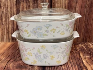CORNINGWARE PASTEL BOUQUET LOT  A-3-B 3 LITER A-2-B 2 LITER FLORAL WITH LIDS - Picture 1 of 14