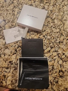 NWT EMPORIO ARMANI TUMBLED LEATHER COIN PURSE WITH BLACK LOGO Y4R262 YEW1E Fs - Picture 1 of 6