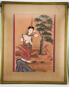 Antique Buddhist Rattanakosin Jataka Framed Manuscript Portions Circa. 1820 - Picture 1 of 3