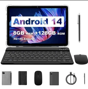 Android 14 Tablet 10Inch, 8GB(4+4 Expand) RAM + 128GB ROM 5G WiFi, with Keyboard - Picture 1 of 12