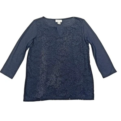 Camisa Liz Claiborne Mujer Mediana Negra Cuello en V Mangas 3/4 Texturizada Carrera Foto 1 de 4