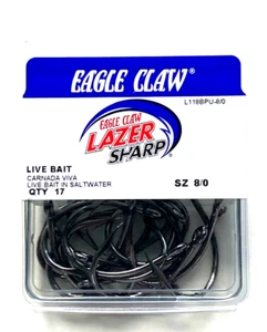 Eagle Claw Live Bait Saltwater Hook Size 8/0 Black Platinum 17 Count Package - Picture 1 of 12