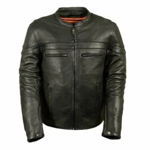 MENS MOTORCYCLE REFLECTIVE PIPING PREMIUM LEATHER JACKET w/ GUN POCKETS - SA46 - Picture 1 of 1