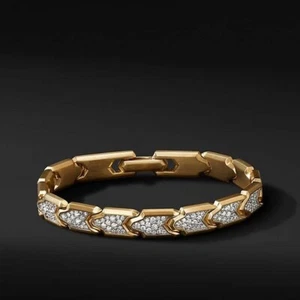 Wedding Bracelet For Mens 925 Sterling SIlver Gold Plated White Studded Jewelry - Picture 1 of 9