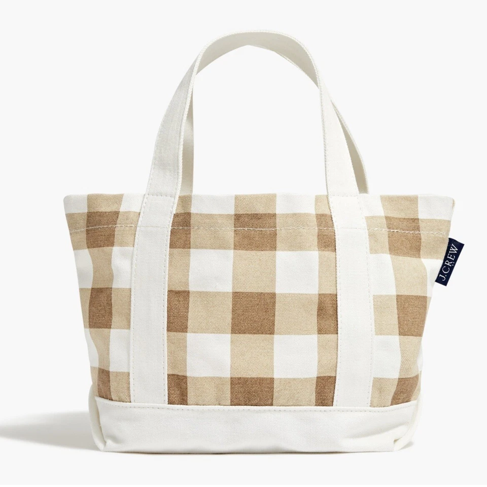 J. Mini bolso de mano Crew estructurado de lona a cuadros 5 1/2" L x 8 1/2" W, 5” mango caída Foto 1 de 4