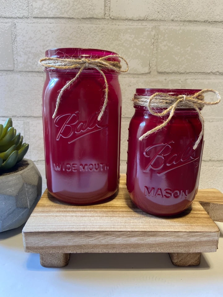 Centro de mesa tarro de albañil granate, ducha de boda rústica, fiesta de graduación Foto 1 de 2