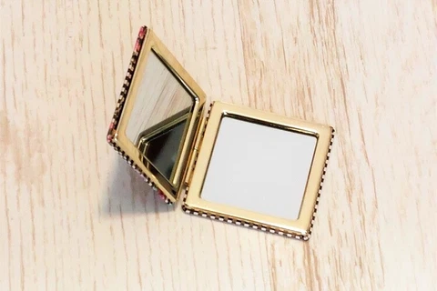 Michal Negrin Vintage Double Small Art Framed Enamel Flower Glass Mirror 6*6cm Cover
