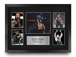 Imagen de autógrafo impresa de lucha libre enmarcada de Roman Reigns A3 para fanáticos de WWE y WWF - Imagen 1 de 7