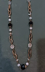 NY Gold-tone Chain Beads And Crystals Necklace - Picture 1 of 4