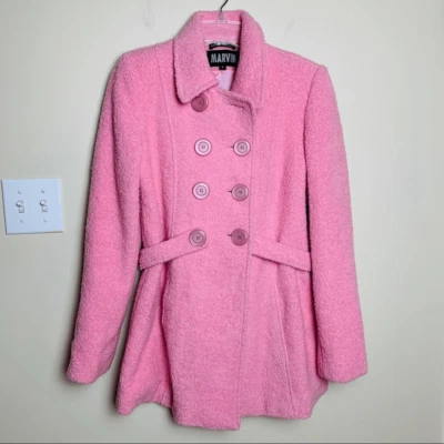 Abrigo de lana vintage Y2K MARVIN RICHARDS rosa chicle oso de peluche pequeño Barbiecore Foto 1 de 4