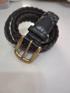 Cintura intrecciata marrone senza marchio fibbia in ottone massiccio misura 32/80 - Foto 1 di 7
