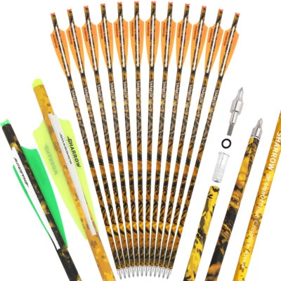 12X Camo Crossbow Bolt Carbon Arrow 16 17" 18" 20" 22" Bow Hunting Archery Shoot - Image 1 of 4