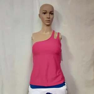  Womens Time And Tru Pink One Shoulder Tankini  Swim Suit Top Size Small NWT - Picture 1 of 4