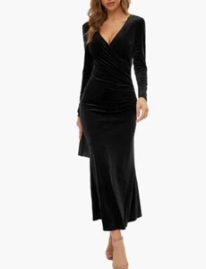 ZABERRY Damen V-Ausschnitt Langarm Elegant Meerjungfrau Samt Schwarz Gr. M ~ - Bild 1 von 4