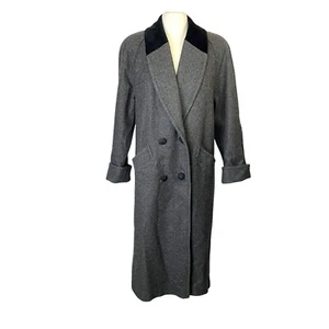 Vintage 80s 90s Jofeld USA Made Velvet Trim Gray Heather Wool Overcoat Coat Long - Bild 1 von 7
