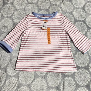 NEW NAUTICA WHITE+RED STRIPED,BLUE TRIM COTTON CHAMBRAY TOP SHIRT 3/4 SLEEVE XXL - Picture 1 of 11