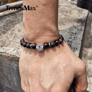 Natürlicher roter Tigerauge Stein + schwarze Lava Perlen Armband elastisch Schmuck Trendsmax - Bild 1 von 5