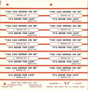 Jukebox Title Strip Sheet - Brenda Lee: "You Can Depend On Me" from 1961 - Picture 1 of 1