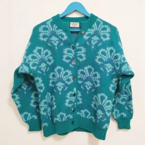 Vintage Isabella Cardigan Sweater Womens Medium Green Wool Floral Retro Grandma - Picture 1 of 13