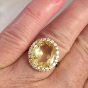 Vintage Jewellery Gold Ring Citrine and White Sapphires Antique Deco Jewelry - Picture 1 of 9