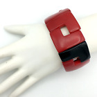 MOD red & black stretch panel bracelet - bright chunky MCM statement 1.25" wide