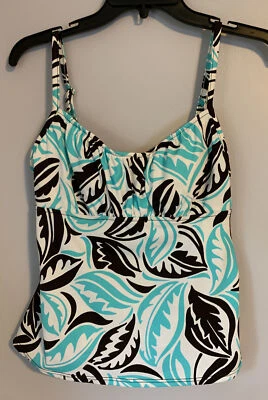 Camiseta de natación Tankini Caribbean Joe real/blanco/marrón para mujer talla 12 ¡NUEVA!! Foto 1 de 4