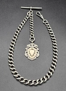 Antiguo Victoriano Pesado Plata Esterlina Cadena de Reloj de Bolsillo con Llavero Reino Unido/Bham/1897 - Imagen 1 de 15