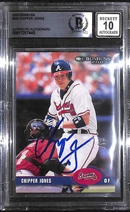 CHIPPER JONES SIGNED 2003 DONRUSS CARD 240 BAS COA GEM MINT 10 AUTO BRAVES - Picture 1 of 4