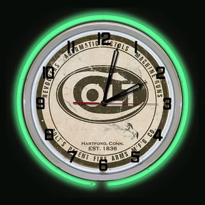15" Colt Firearms Sign Green Double Neon Clock - Picture 1 of 2