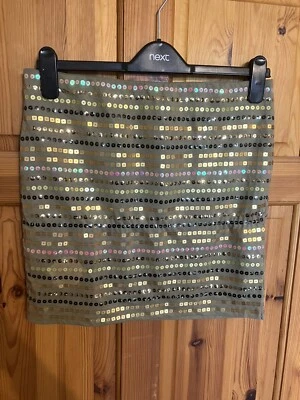Wet Seal Olive Sequin Short Mini Fully Lined Skirt Size Large - Image 1 of 4