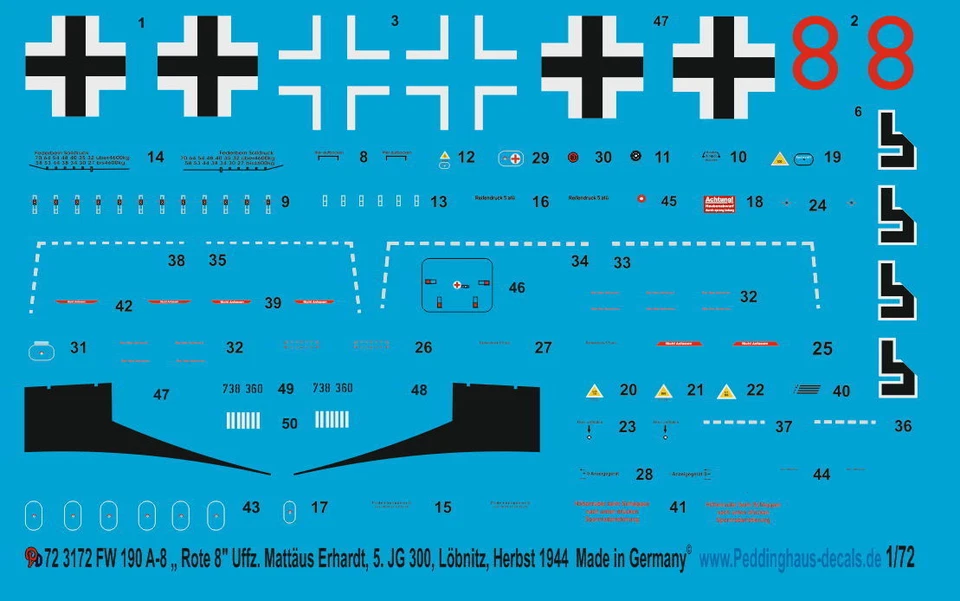 Peddinghaus 1/72 3172 Fw 190 A-8 " Rossi 8 " Uffz Matthäus Erhardt,5. Jg 300 Löb - Immagine 1 di 1