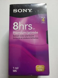Sony T-160 Premium Grade VHS Tapes 8 Hours 4 Pack Brand New Unopened T160VR - Picture 1 of 3