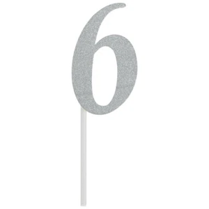Silver Party Supplies Number 6 Glitter Cake Topper Decoration Birthday Six 6th - Picture 1 of 1