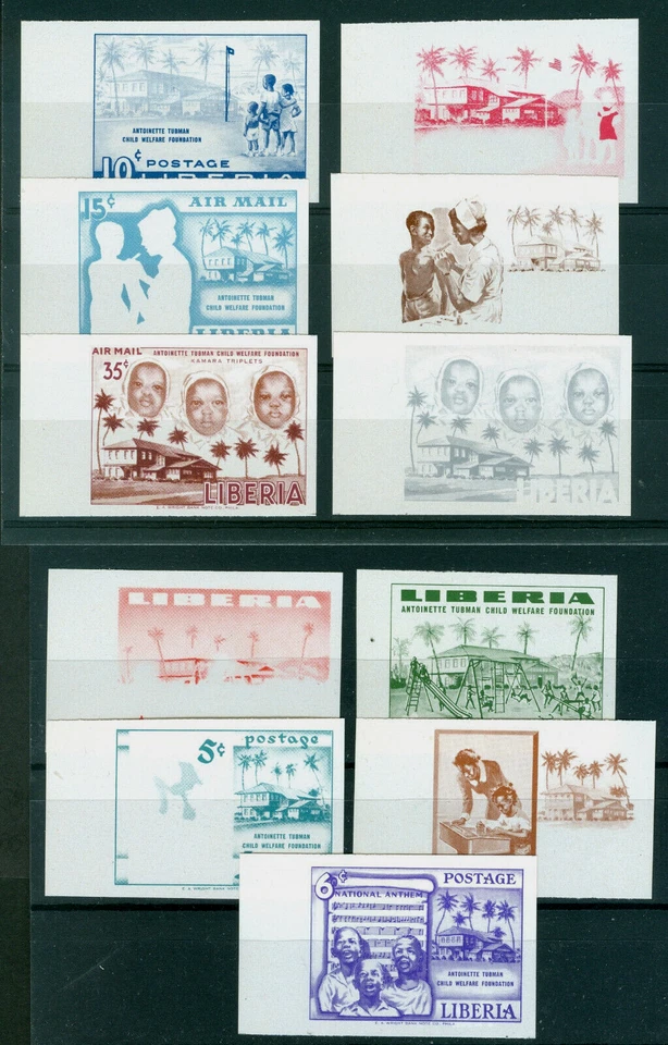 Liberia 1957, bienestar infantil, pruebas de separación de colores imperforadas #364-7, C111-12 Foto 1 de 1