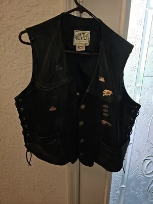 Chaleco de motociclista de cuero vintage-botones de níquel búfalo/hecho en EE. UU.-Harley Davidson Foto 1 de 4