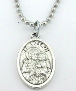 Heiliger Josef Medaille, versilbert mit Kette, Schutzpatron Hl. der Arbeiter, Religiös  - Bild 1 von 8