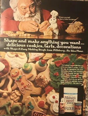 1973 Pillsbury Flour Doughboy Santa Claus PRINT AD Christmas Cookies VTG 1970s - Image 1 of 4