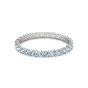 Aquamarine Round 2.50 MM Eternity 925 Sterling Silver Women Ring Jewelry - Picture 1 of 6