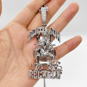Hip Hop Large Death Row Records Pendant Necklace 5A Zircon 18K Real Gold Plated